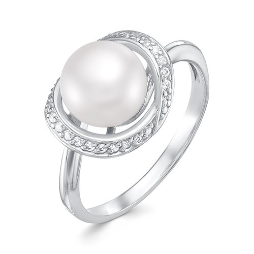 Кольцо из серебра с жемчугом и фианитами